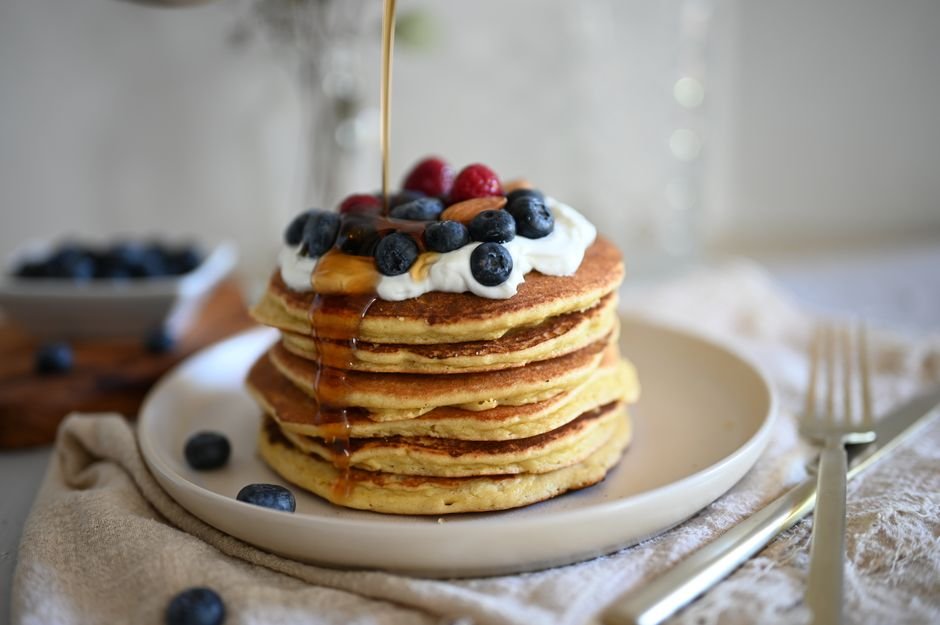 Cottage Cheese Pancakes with Blueberries