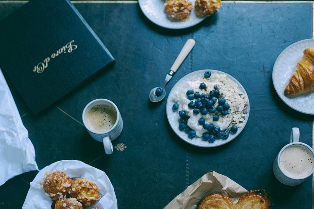 Fresh blueberries on top of high protein overnight oats